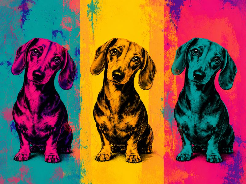 Pop-Art-Dackel in kräftigen Farben als modernes Kunstmotiv