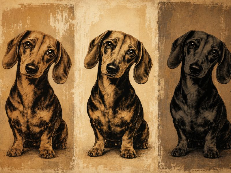 Pop-Art-Dackel in beige-braunen Farben als modernes Kunstmotiv